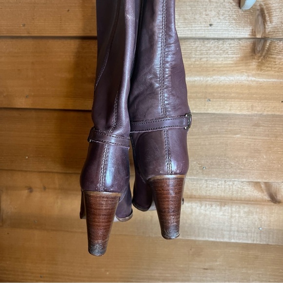 Vintage Brazilian leather Knee High Brown Heeled Boot buckle Classic west zip - Picture 8 of 9